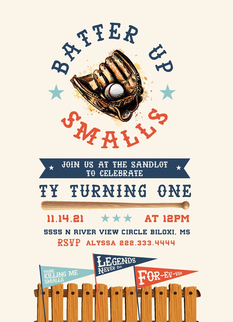 Vintage Sandlot Baseball Birthday Invite I EDIT YOU PRINT - Etsy