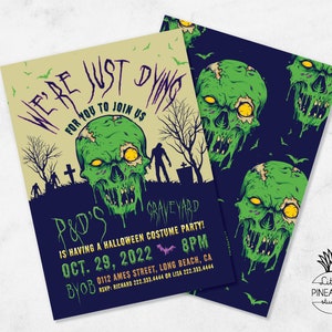 Zombie Graveyard Spooky Halloween Treats Party Invite DIY Printable