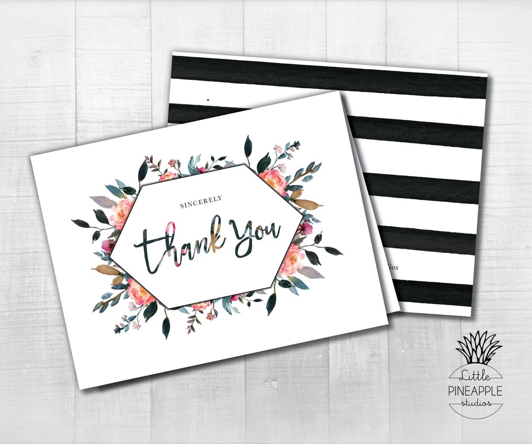 Watercolor Floral Thank You Card DIY Printable Instant Digital Download ...
