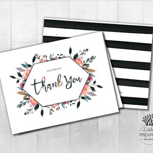 Watercolor floral Thank You Card DIY Printable Instant Digital Download