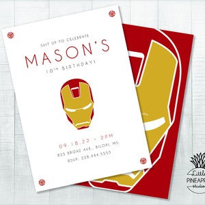Iron-Man, Super Hero, minimalist Birthday Party Invite I EDIT, YOU PRINT