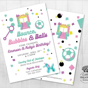 Bounce House, Bubbles and Balls Birthday Invite DIY Printable