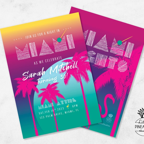 Miami Nights Birthday Party Invite I EDIT, YOU PRINT