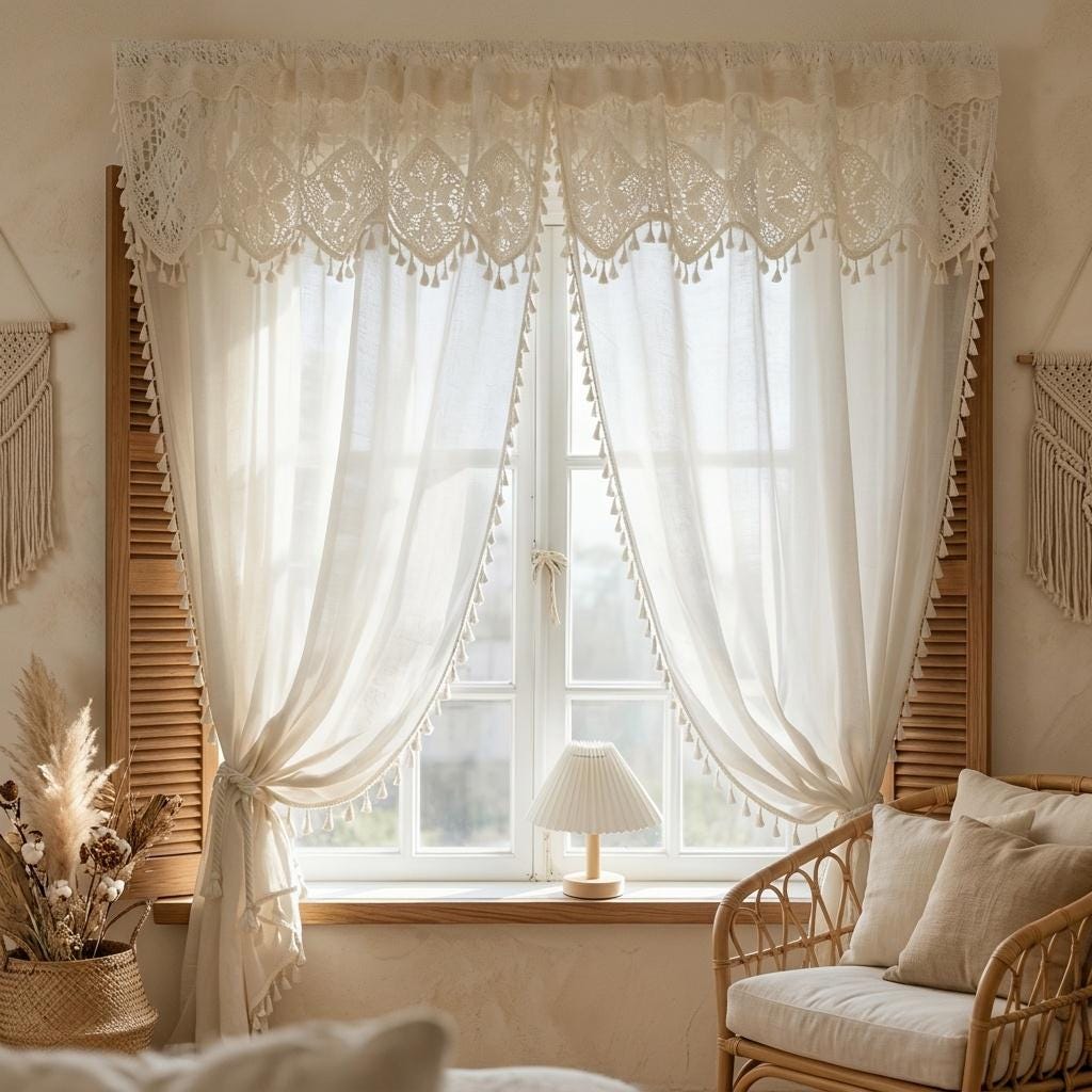 Sheer tassel curtains set - Etsy 日本
