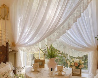 Custom French Lace Tulle Curtain, Sheer Chiffon Drape, Luxury Princess Decor