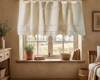 Embroidered Cotton Linen Curtain Panel with Tassels