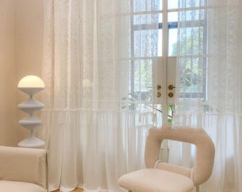 Romance Fresh White Flower Lace  Curtains, Elegant Custom Drapes,  Embroidered Curtains for Bedroom