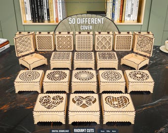 50 Different Decorative Box Laser Cutting Files, Jewelry, Gift Box Laser Cutting Cdr, Dxf, Pdf, Svg Files #126