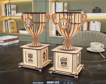 Award Trophy Gift Box Laser Cutting Files, Dad, Mom, Valentine Gift Box Laser Cutting Cdr, Dxf, Pdf, Svg Files #115