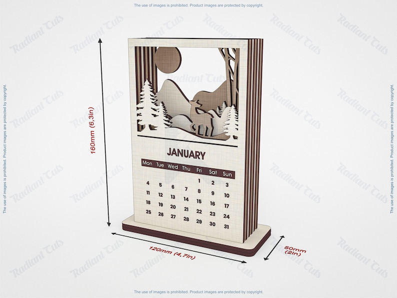 2026 Desktop Calendar Laser Cutting Files, 6 Layers Calendar Laser Cutting Cdr, Dxf, Pdf, Svg Files #106 image 9