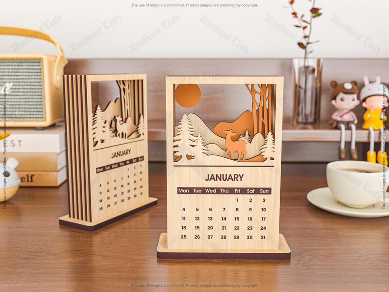 2026 Desktop Calendar Laser Cutting Files, 6 Layers Calendar Laser Cutting Cdr, Dxf, Pdf, Svg Files #106 image 2