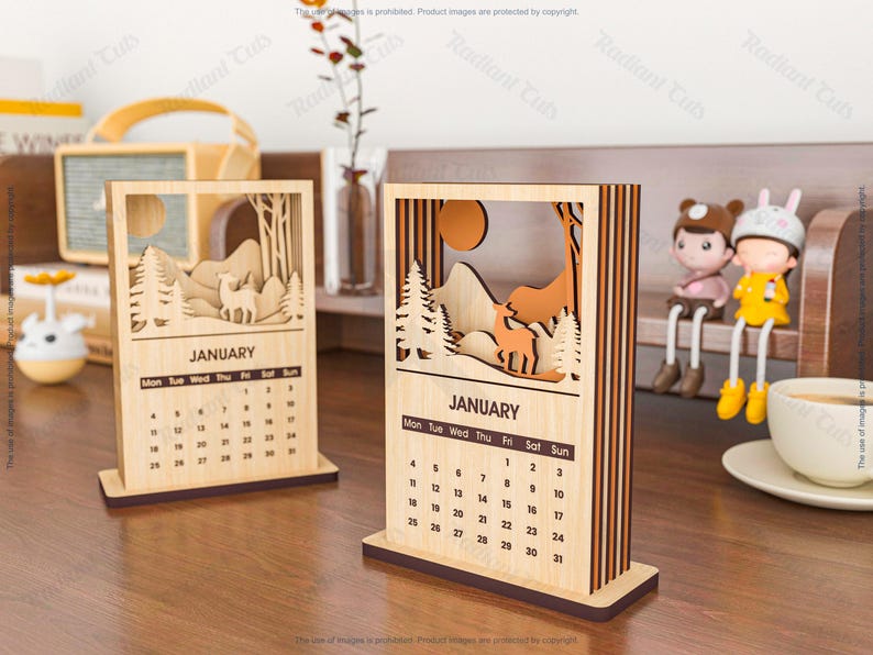 2026 Desktop Calendar Laser Cutting Files, 6 Layers Calendar Laser Cutting Cdr, Dxf, Pdf, Svg Files #106 image 3