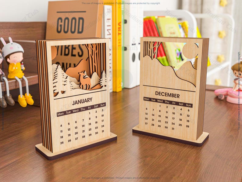 2026 Desktop Calendar Laser Cutting Files, 6 Layers Calendar Laser Cutting Cdr, Dxf, Pdf, Svg Files #106 image 5