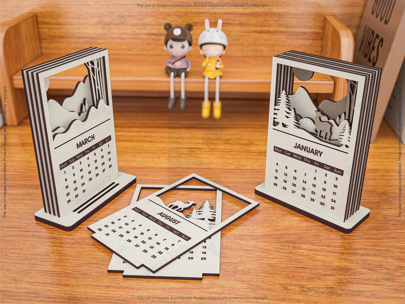 2026 Desktop Calendar Laser Cutting Files, 6 Layers Calendar Laser Cutting Cdr, Dxf, Pdf, Svg Files #106 image 6