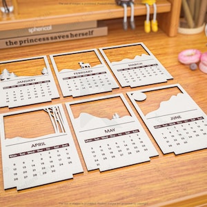 2026 Desktop Calendar Laser Cutting Files, 6 Layers Calendar Laser Cutting Cdr, Dxf, Pdf, Svg Files #106 image 7