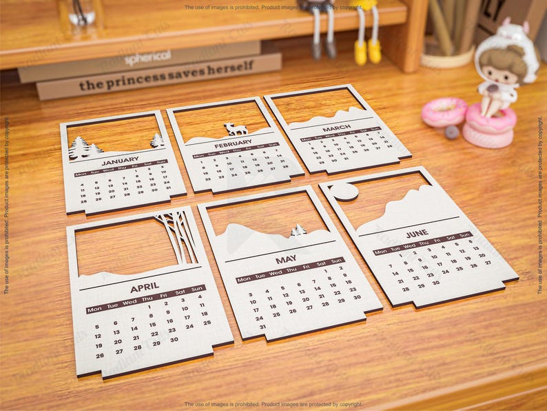 2026 Desktop Calendar Laser Cutting Files, 6 Layers Calendar Laser Cutting Cdr, Dxf, Pdf, Svg Files #106 image 7