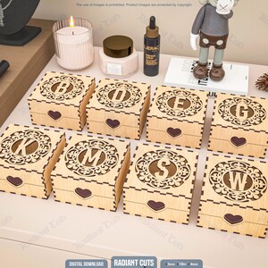 Archivos de corte láser para caja de regalo decorativa de 26 letras, archivos de corte láser para caja de joyería (CD-R, DXF, PDF y SVG) n.° 131