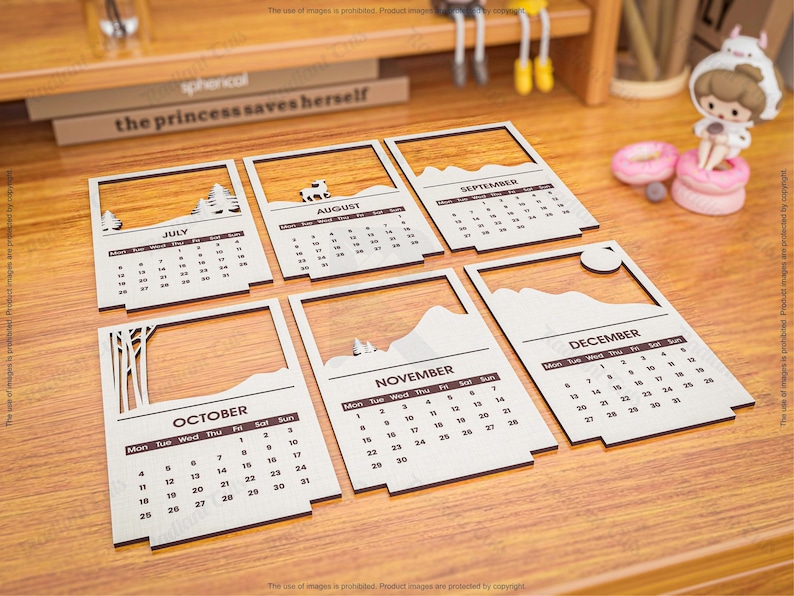 2026 Desktop Calendar Laser Cutting Files, 6 Layers Calendar Laser Cutting Cdr, Dxf, Pdf, Svg Files #106 image 8