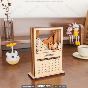 Calendario de escritorio 2026 cortado por láser, 6 capas (archivos CDR, DXF, PDF y SVG) n.° 106