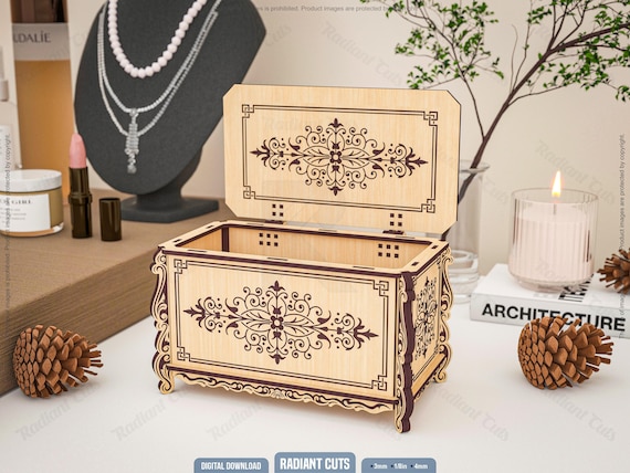 Treasure Chest Box Laser Cutting Files, Jewelry Box, Gift Box Laser Cutting Cdr, Dxf, Pdf, Svg Files #133
