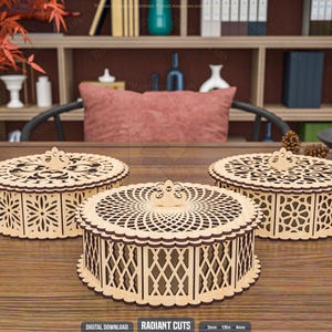 3 Different Decorative Round Box Laser Cutting Files, Gift Box Laser Cutting Cdr, Dxf, Pdf, Svg Files #123