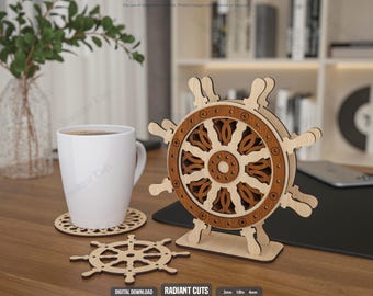 10 Different Coaster & Ship's Rudder Stand Laser Cutting Files, Ship's Rudder Shape Laser Cutting Cdr, Dxf, Pdf, Svg Files #119