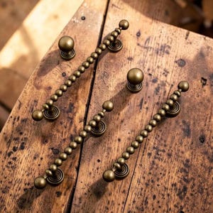 Antique Brass Beaded Bar, Vintage Cabinet Pulls/Art Deco Ball Knob Oval , Antique Bronze Cabinet Handle, Vintage Industrial Dresser Pull