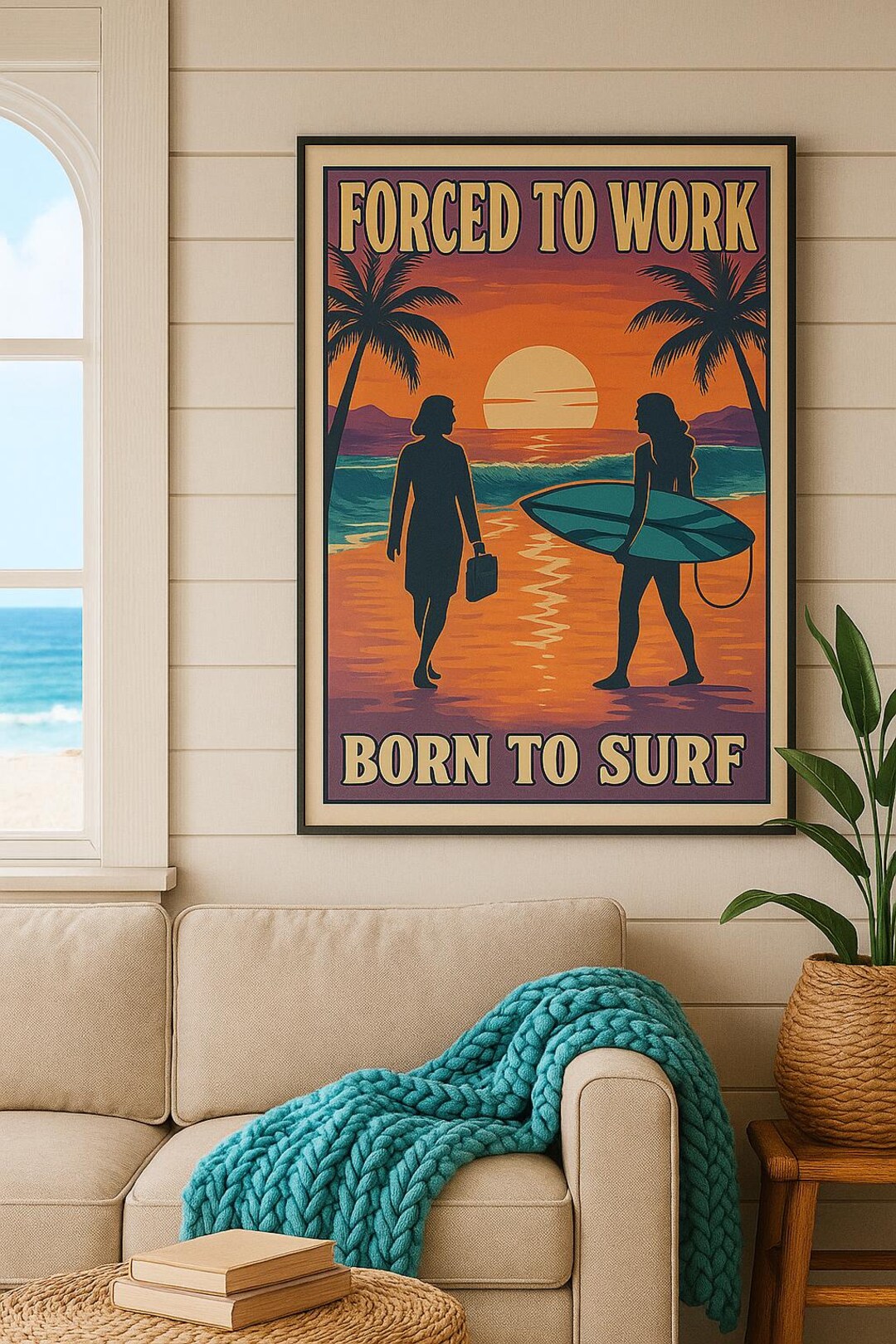 Retro Surf Vintage Wall Art Poster Coastal Beach Decor Ocean Wave — free download