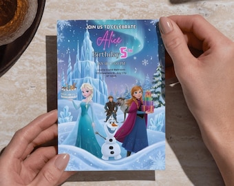 Frozen Birthday Invitation | Elsa and Anna Princess Party Invite | Editable Canva Template | Digital Download