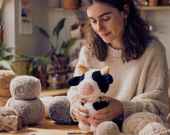 Highland Cow Crochet Pattern PDF Amigurumi Cow Plush Tutorial No Sew Easy Farm Animal Calf Kawaii Cute DIY Toy Pattern