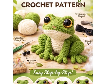 Patrón de ganchillo de rana realista / Tutorial de peluche de rana amigurumi fácil paso a paso para principiantes / Regalo de juguete / Descarga instantánea