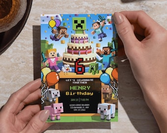 Minecraft Birthday Invitation| Minecraft Birthday Party| Gamer Party Card | Canva Template|Digital Download |Gamer birthday invitation cards