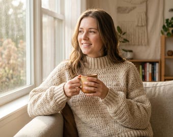 Padrão de crochê para suéter de alpaca em PDF | Padrão de suéter de crochê grosso | Cardigã de crochê fácil | Padrão de cachecol com mangas | Suéter de inverno