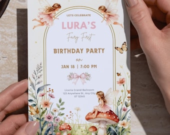 Fairy Garden 1st Birthday Invitation | Editable Canva Template