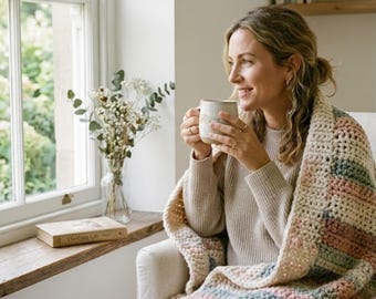 Crochet Blanket Patter | Chunky Bobble Stripe Blanket |Cozy Handmade Blanket Pattern| Beginner Friendly Crochet PDF|Textured Stripe Throw