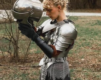 Handmade Medieval Barbute Knight Armor Set – Female Steel Costume