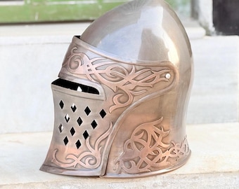 Medieval Knight Helmet Replica | Steel Crusader Great Helm with Visor | Historical Armor Decor Collectible for valentine gift