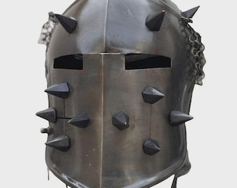 Spiked Medieval Barbuta Helmet Wearable Knight Armor for LARP & Cosplay Handmade Halloween / Christmas gift
