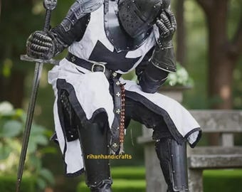 Black Templar Knight Full Body Armor Suit, Medieval Crusader Costume  for christmas gift