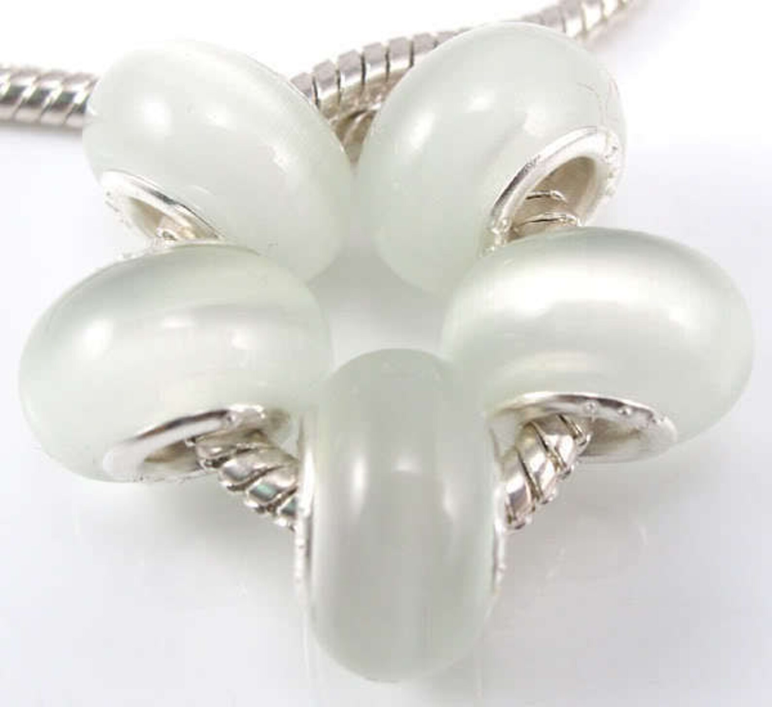 Milky White Cats Eye MURANO GLASS BEADS Fits European Charm Etsy