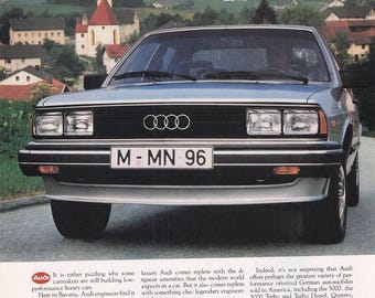Anuncio impreso vintage del Audi 5000 de 1982. Póster decorativo de pared con foto del Porsche Audi Quattro.