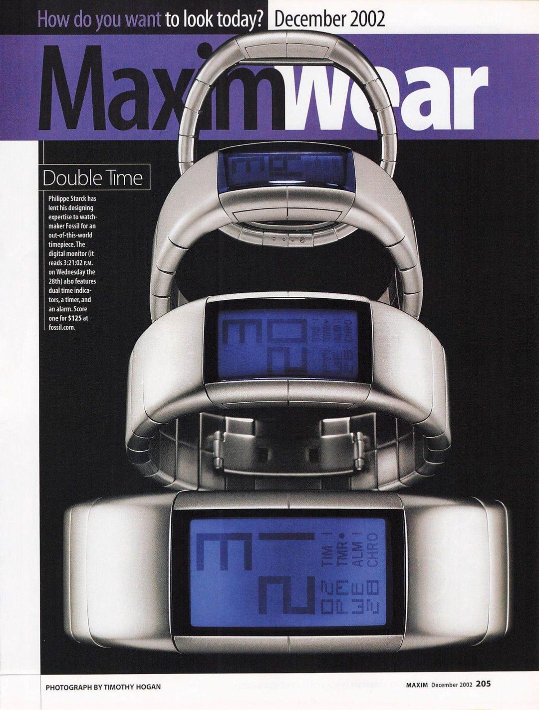 2002 Philippe Starck Fossil Watch Maximwear Ad Vintage Magazine
