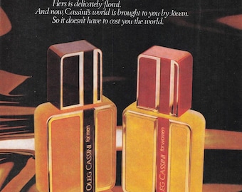 Anuncio impreso vintage de 1979 del perfume Oleg Cassini Jovan Fragrance Fashion para decoración de pared