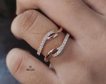 14k Rose Gold Plated Moissanite Enhancer Ring, Double Band Ring Guard, Enhancer Band Ring, Fancy Birthday Gift For Wife, Women Wedding Ring