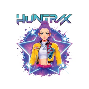 Kpop Demon Hunters Rumi PNG, Huntrix Neon Star Girl, Huntrix Girl Art, Kpop Merch imprimable, téléchargement numérique pour chemises et sublimation