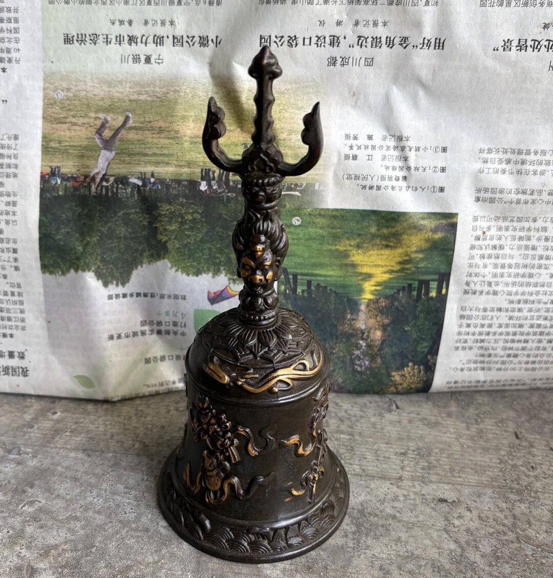 Vintage Bronze Carved Large Bell Statue - Etsy