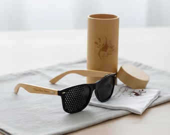 Lunettes à Sténopé Naturelles – Entraînement Visuel & Détente des Yeux | Monture Bambou Éco | Vision Relax – Pinhole Glasses