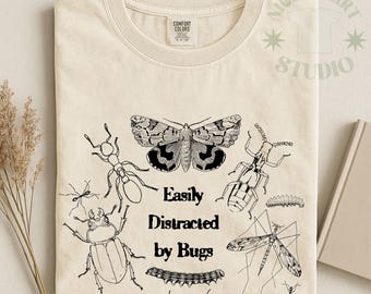 Bug T-Shirt, Insects, Easily Distracted by Bugs, Vintage Style Tee