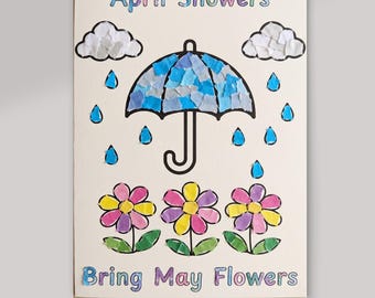Frühling zerrissene Papier Handwerk druckbar, April Schauer bringen Mai Blumen Aktivität, Vorschule Kindergarten Fine Motor Art, Instant Download PDF