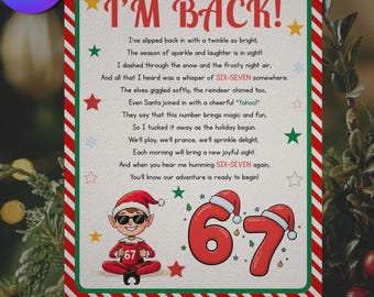67 Elf Arrival Letter, Six Seven Elf Meme, I'm Back Elf Return Letter, Christmas Welcome Letter, Kids Printable Elf Note PDF